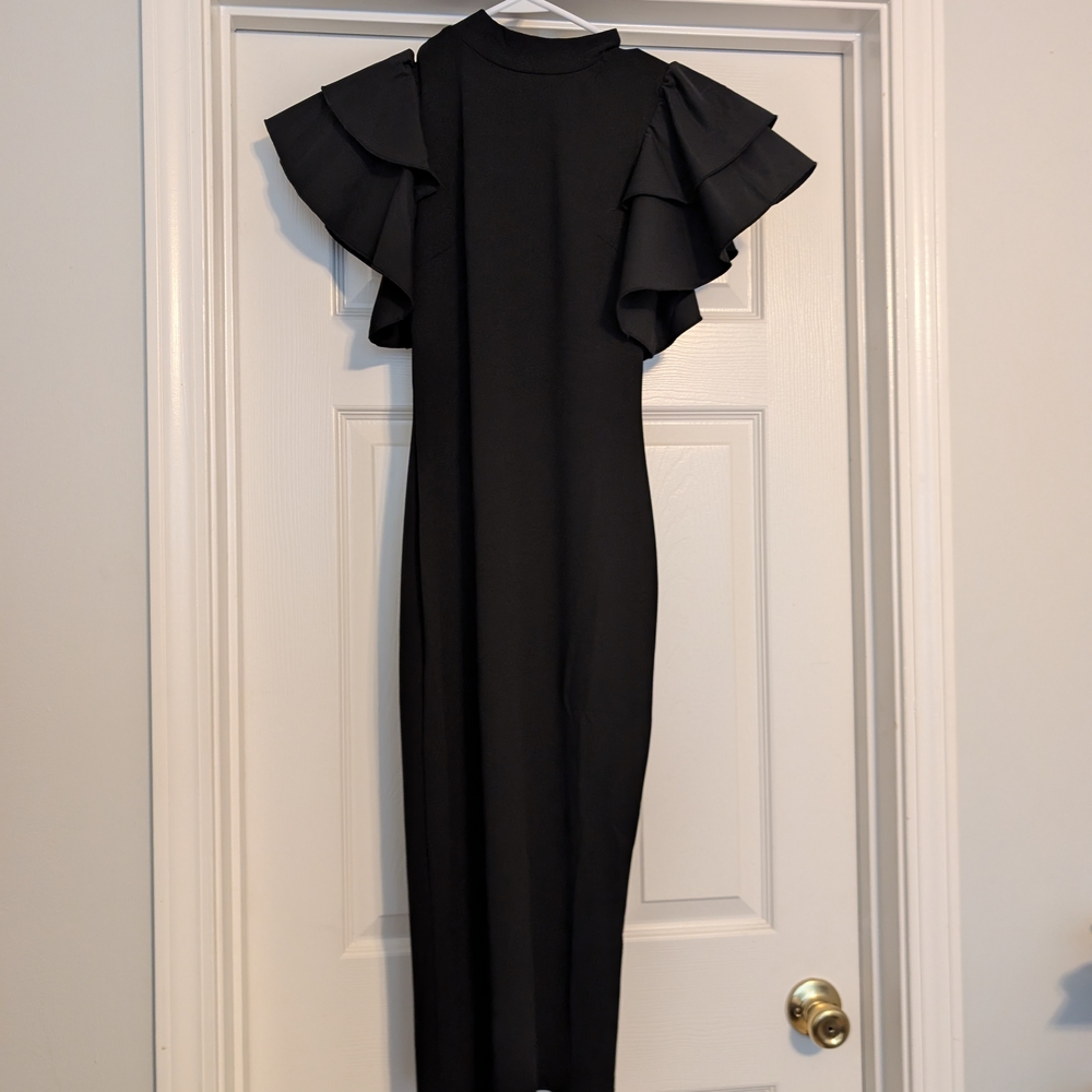 Elegant Black Ruffle Sleeve Dress